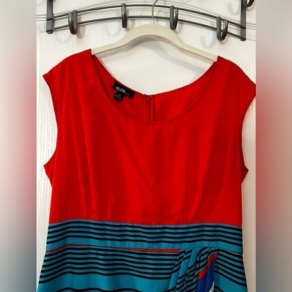 Alyx Faux Wrap Dress striped women’s size 14 EUC orange blue white - Picture 10 of 15